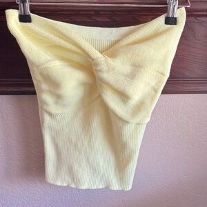 Yellow Pastel Twist Front Knit Tube Top Womens Size Medium Spring Summer Blouse